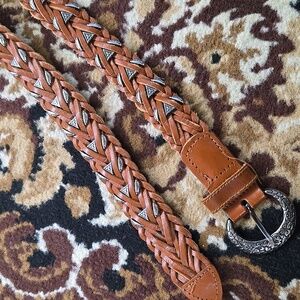 Boho Braided Leather Belt Metal Buckle Brown Retro Style Western Cowgirl